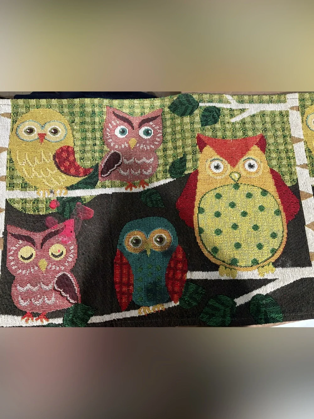 Vintage Owl Woven Tapestry Table Runner